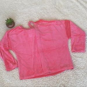 XL Belinda Pink Velvet 3/4” Sleeve Sweatshirt Velour Split Neckline